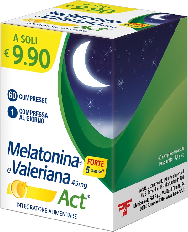 MELATONINA ACT 1MG + VALERIANA + 5 FORTE COMPLEX 60 COMPRESSE - Farmacia Grosotto