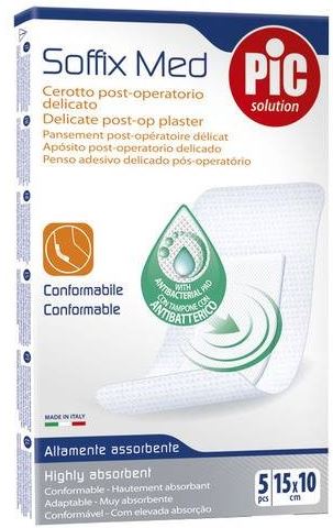 CEROTTO PIC SOFFIX MED IN TNT CON TAMPONE CENTRALE ASSORBENTE STERILE MONOUSO 10X15 CM ANTIBATTERICO 5 PEZZI - Farmacia Grosotto