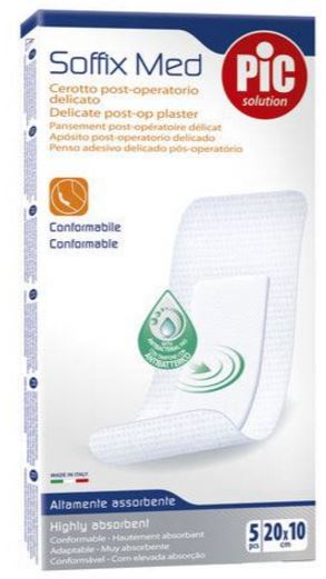 CEROTTO PIC SOFFIX MED IN TNT CON TAMPONE CENTRALE ASSORBENTE STERILE MONOUSO 10X20 CM ANTIBATTERICO 5 PEZZI - Farmacia Grosotto